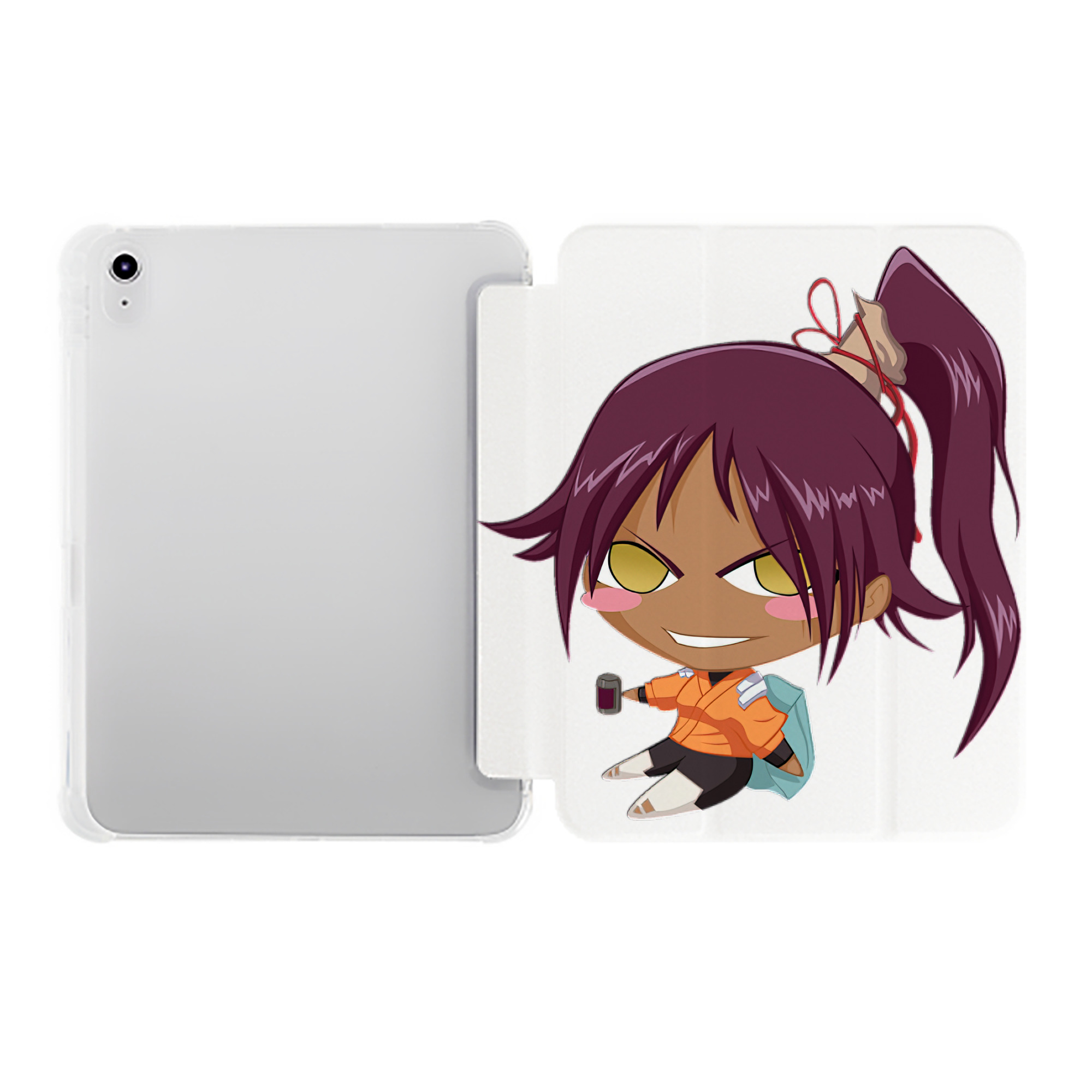 （画像用） ブリーチ 四楓院 夜一（しほういん よるいち） BLEACH Shihouin Yoruichi IPad ケース ペン収納付き 三つ折りスタンド PUレザー×シリコン 対応機種9.5/10.5/10.9インチ